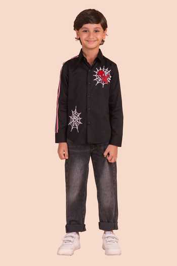 Partykles Spider Man Patchwork Embroidered Shirt 