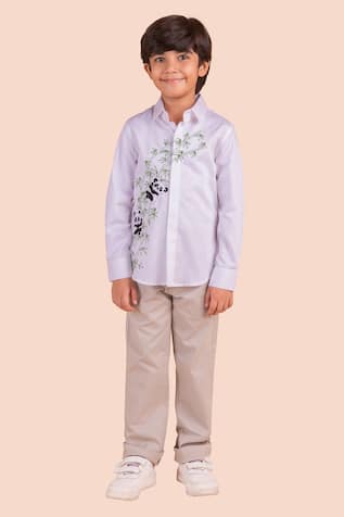 Partykles Panda Embroidered Cotton Shirt 