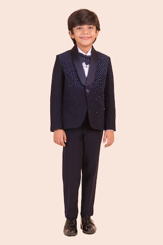 Partykles Blue Bead Embroidered Tuxedo Set 