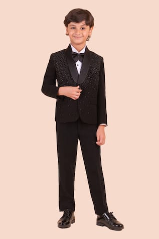 Partykles Black Bead Embroidered Tuxedo Set 