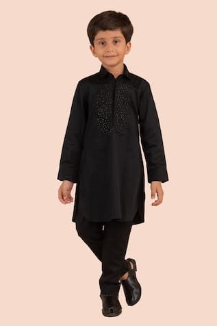 Partykles Black Bead Embroidered Kurta Set 
