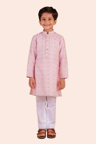 Partykles Pink Woven Banarasi Silk Kurta Set 