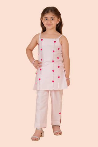 Partykles Sequin Heart Embroidered Kurta & Pant Set 