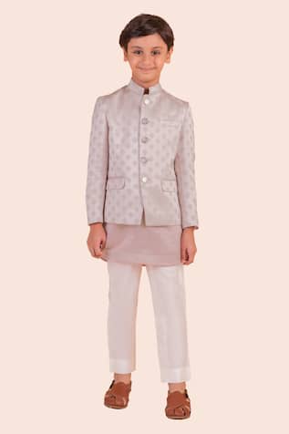 Partykles Floral Woven Bandhgala Pant Set 