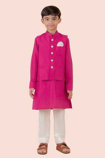 Partykles Pearl Embroidered Bundi Kurta Set 