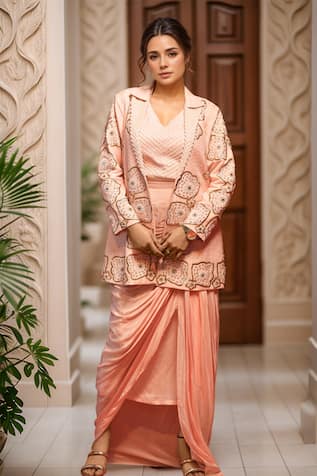 Samyukta Singhania Florin Embroidered Jacket & Draped Skirt Set 