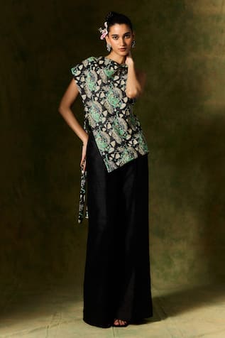 Jodi Floral Leaf Printed Asymmetric Top & Trouser 