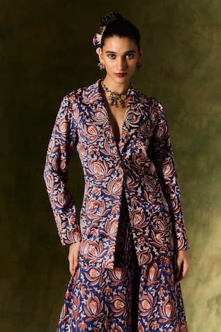 Jodi Blue Floral Handblock Print Blazer 