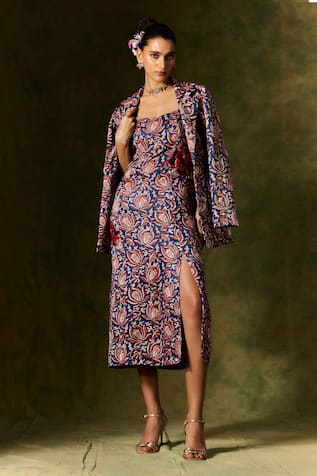 Jodi Floral Handblock Print Dress & Blazer Set 