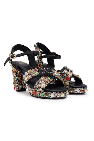 Cross Strap Heels with Bead & Pearl Work 
