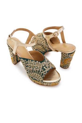 Anaar Green Brocade Zardozi Embroidered Heels 
