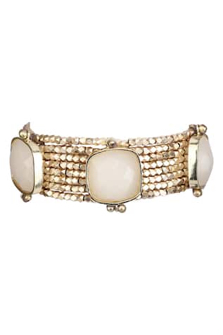 Gold Quartz Stone Beaded Bracelet 