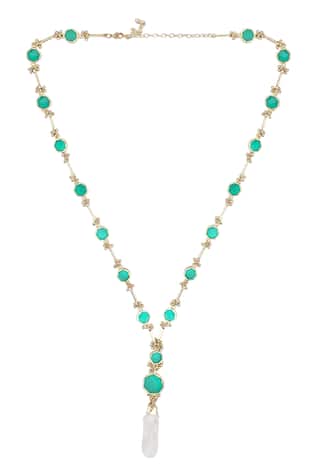 Gold Enamelled Geometric Long Necklace 