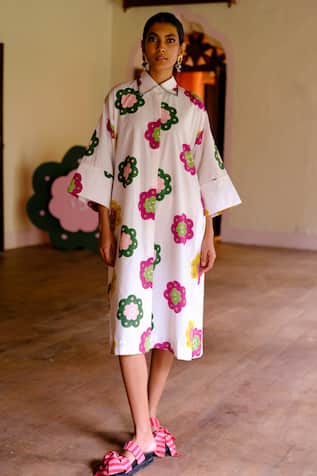 Jodi Floral Handblock Print Shirt Dress 