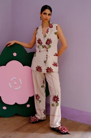 Jodi Floral Handblock Print Blazer & Trouser Set 