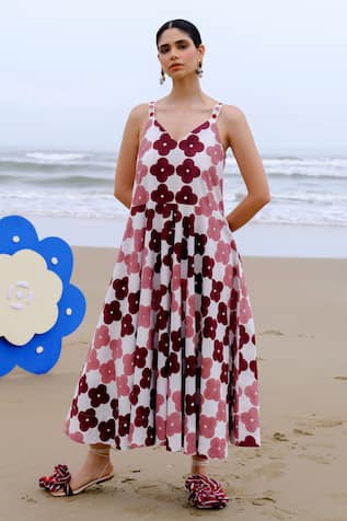 Jodi Floral Handblock Print Midi Dress 