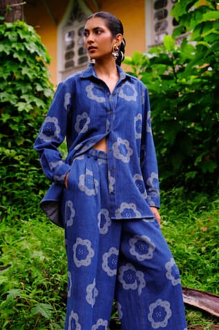 Jodi Floral Print Handwoven Denim Shirt 