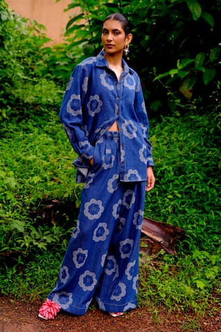 Jodi Floral Print Denim Shirt & Trouser Set 