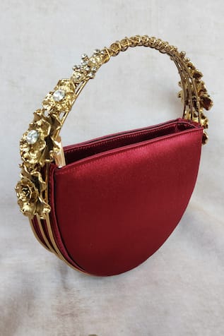 Adwita Bags & Jewels Half Moon Bag With Embellished Handle 