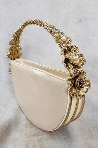 Adwita Bags & Jewels Floral Handle Half Moon Bag 