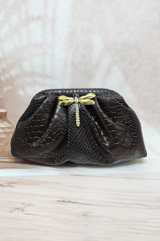 Adwita Bags & Jewels Dragonfly Brooch Brown Pochette Bag 