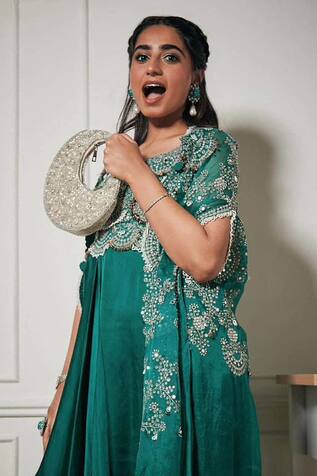 Adwita Bags & Jewels Silver Tonal Embellished Chaand Handbag 