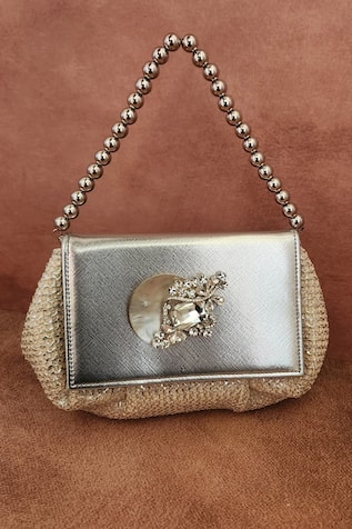 Adwita Bags & Jewels Crystal Brooch Flap Handbag 