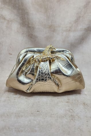Adwita Bags & Jewels Embellished Gold Textured Pouchette Bag 