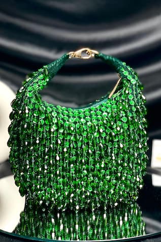 Crystal & Bead Embellished Green Bag 