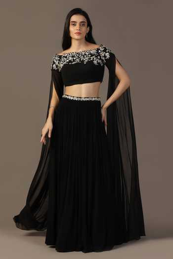 Pooja Peshoria Floral Embroidered Blouse & Pleated Lehenga 