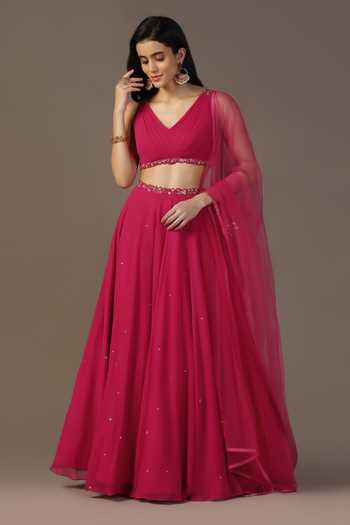 Pooja Peshoria Floral Embroidered Pink Lehenga Set 