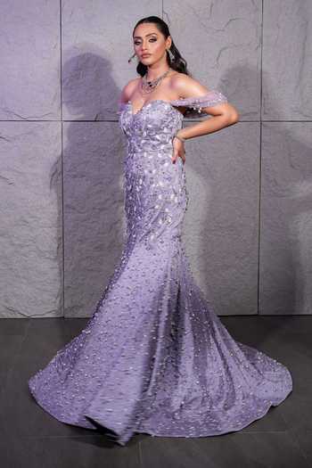 Pooja Peshoria Lilac Hand Embroidered Mermaid Gown 