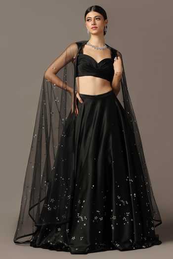Pooja Peshoria Crystal Embroidered Black Lehenga Set 