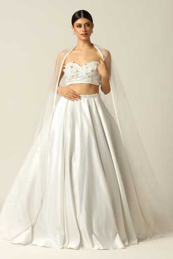 Pooja Peshoria 3D Floral Embroidered White Lehenga Set 