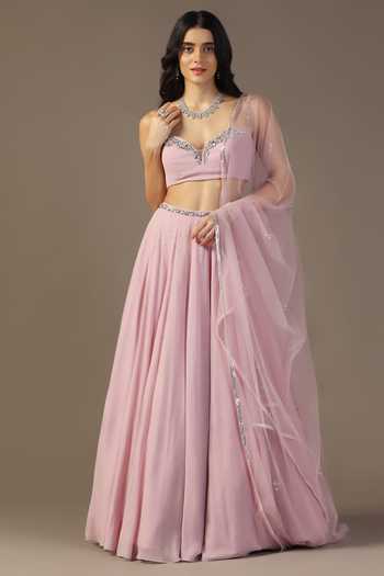 Pooja Peshoria Crystal Embroidered Purple Lehenga Set 