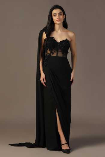 Pooja Peshoria Floral Embroidered Draped Gown 