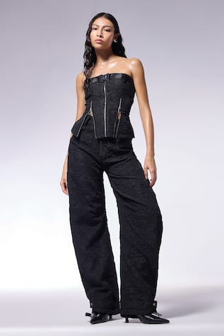 Cilvr Charcoal Black Crushed Texture D Cut Pant 