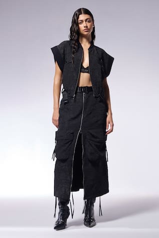 Cilvr Crushed Texture High Waist Cargo Skirt 