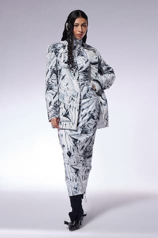 Cilvr Crushed Paper Print Blazer 