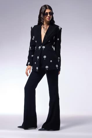 Cilvr Floral Embroidered Black Blazer 