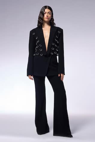 CILVR Hand Embellished Septum Cropped Blazer & Pant Set 