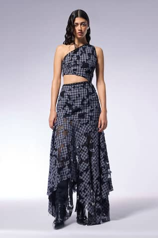 CILVR Checkered Cut-Out Deconstructed Dress 