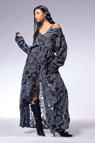 CILVR Checkered Tattered Shirt Dress 