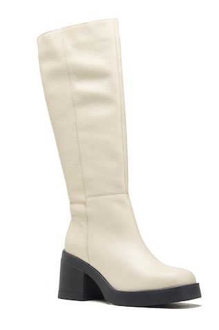 Pebble Textured Off White Long Boots 