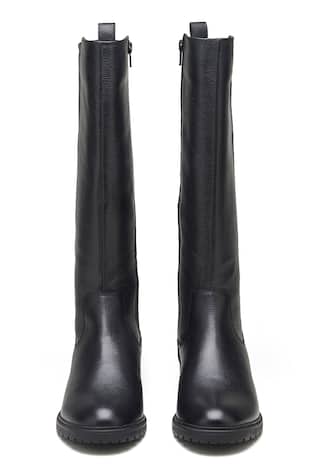 Black Stretch Long Plain Boots 