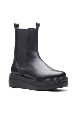 Black Genuine Nappa Leather Chunky Boots 