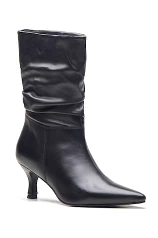 Ruched Black Nappa Leather Boots 