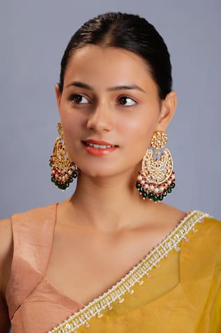 Carved Jadtar Stone Chaandbali Earrings 