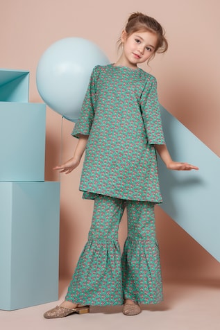 Floral Print A-Line Kurta & Sharara Set 