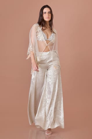 DILNAZ Silver Sequined Halter Neck Bustier 